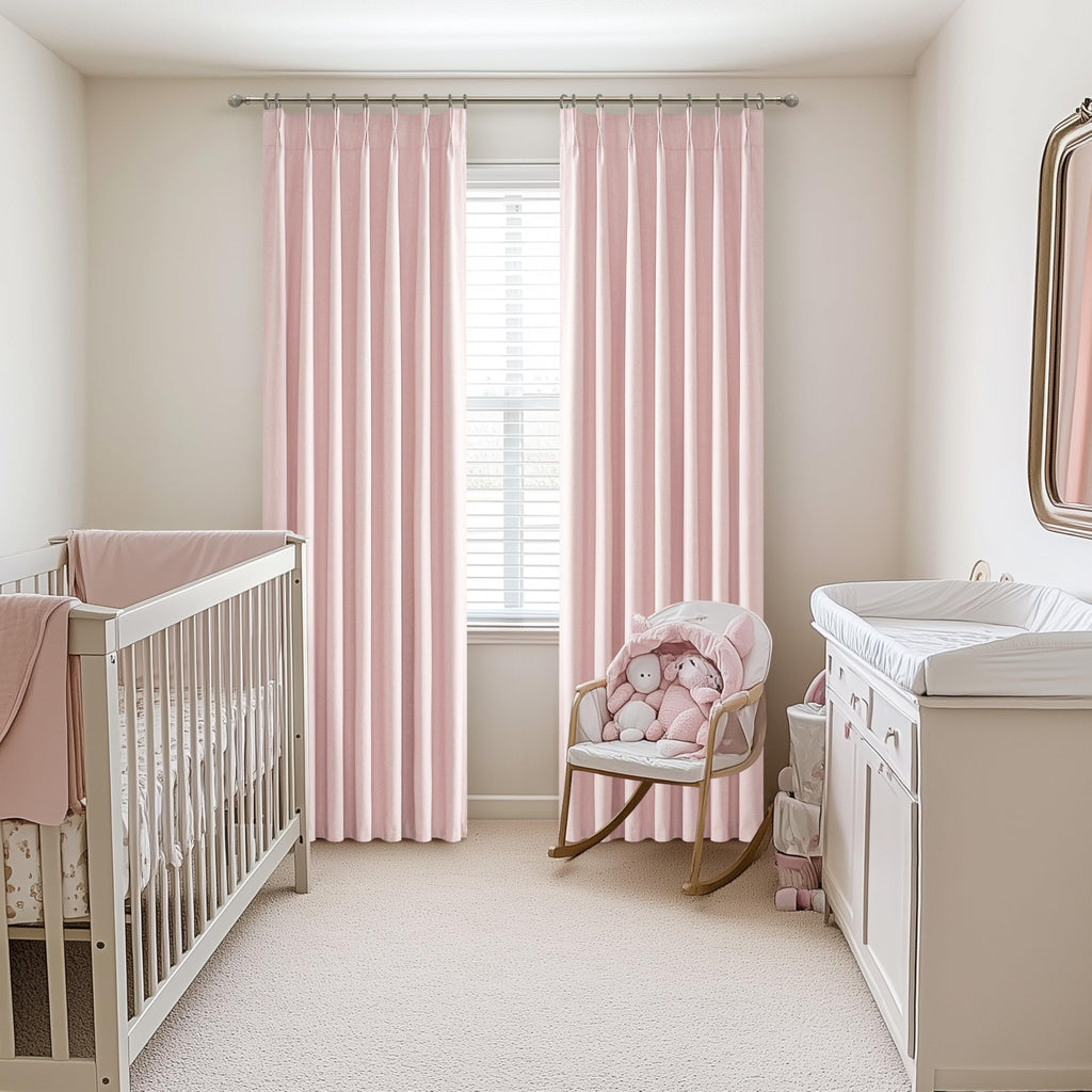 Baby Pink Modern Pinch Pleated Curtains & Drapes 84 Inch Length 2 Panels Set, Blackout Thick Linen Blend Thermal