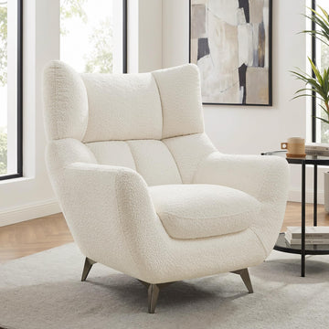 34.6" Oversized Accent Chair with WingBack, Teddy Boucle White