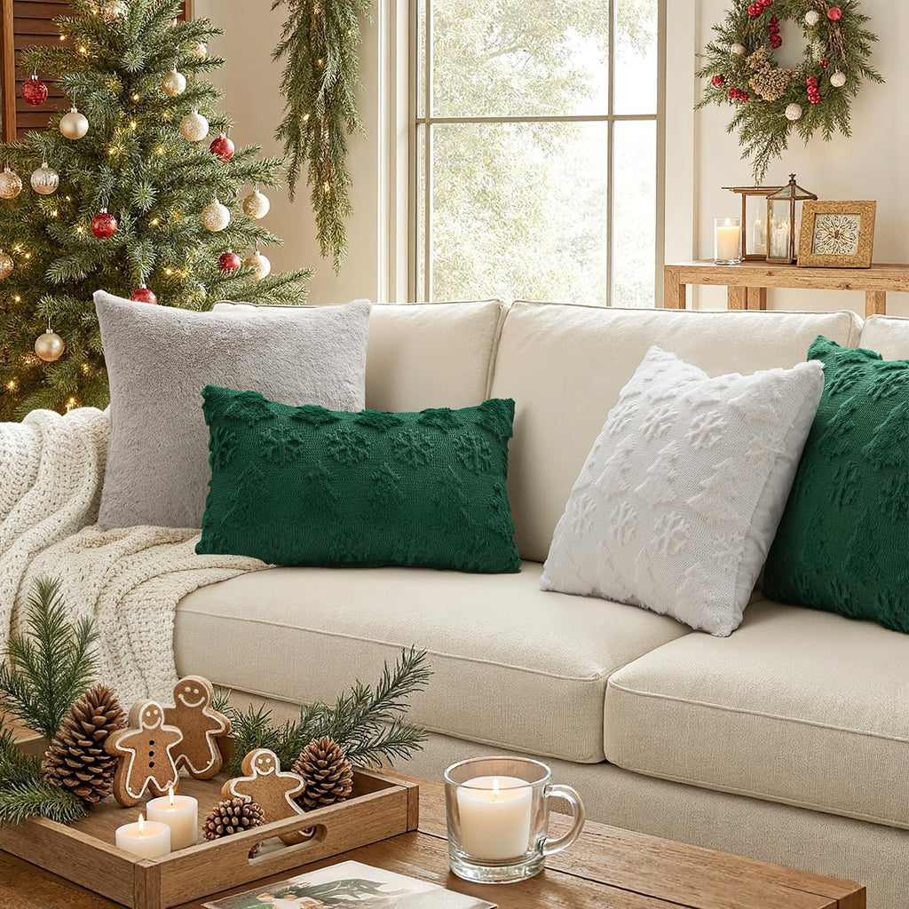 Christmas Decorations Pillow Covers 18x18 White Tree Snowflakes - Set of 2
