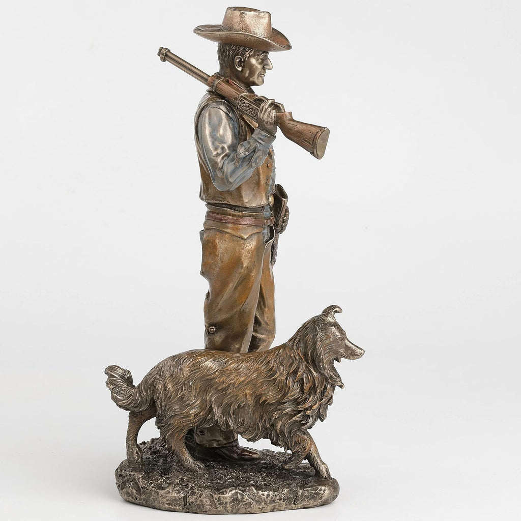11 1/2 Inch Frontier Companions Cowboy with Dog Cold Cast Resin Bronze Finish Sculpture
