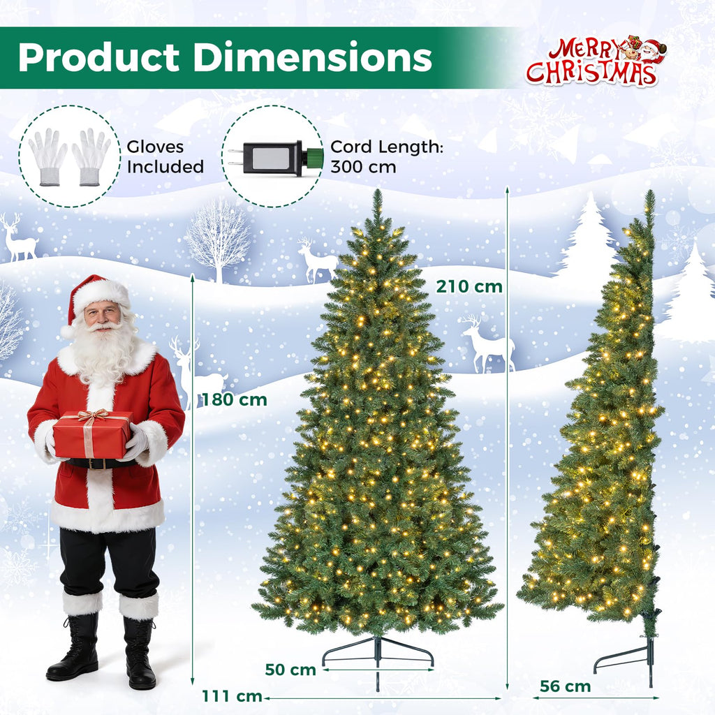 7 FT Artificial Pre-Lit Half Christmas Tree for Wall and Corner