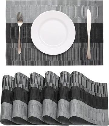Black Placemats Washable Place Mats Vinyl Woven Table Mats Wipeable Placemat Dining Table Decoration Indoor - Set of 6