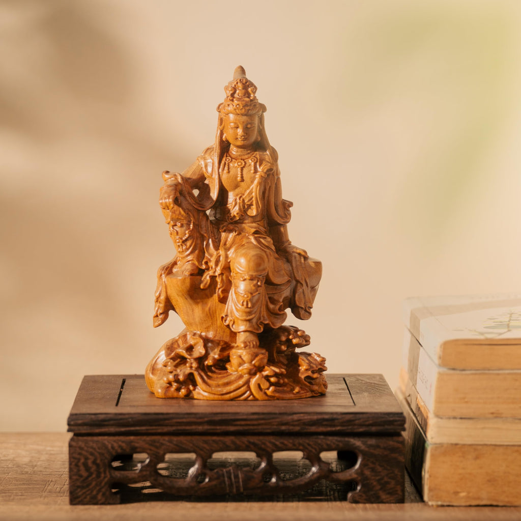 Wooden Guan Yin Bodhisattva Statue - Kuan Yin Quan Yin Buddha for Feng Shui, Meditation, and Spiritual Decor, Zen