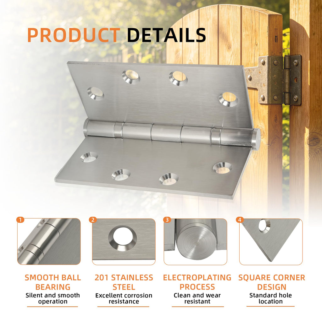 6-Pack 4.5 inch X 4.5 inch Heavy Duty Commercial Door Hinge Thickened