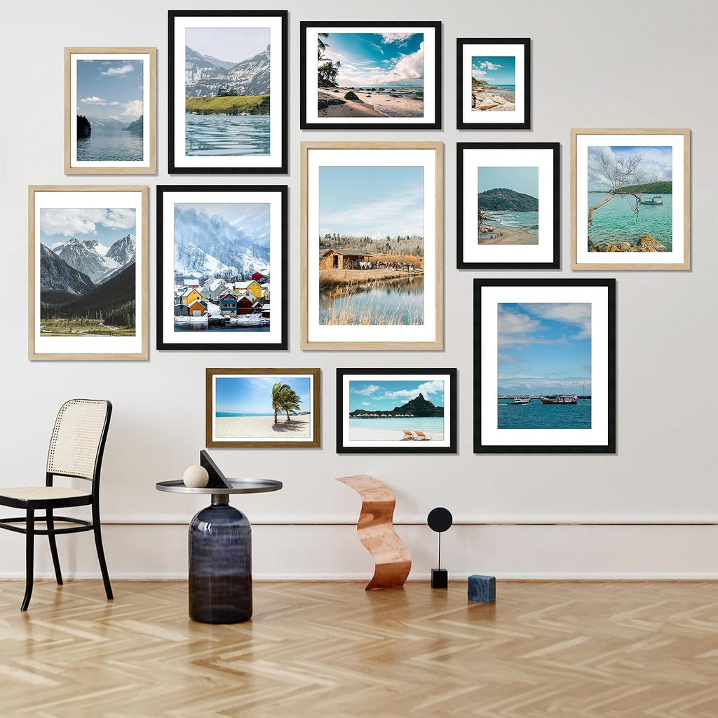 24X36 Poster Frame, Display Pictures 20X30 with Mat or 24X36 Without, Wall Hanging Frames, Natural Oak, 3 Pack