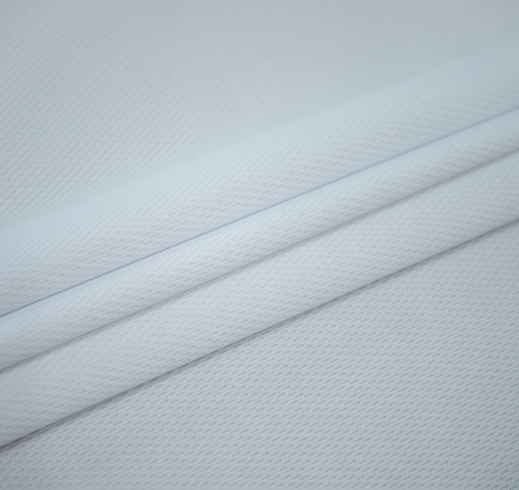 100% Polyester Birdseye/Mock Mesh/Flat Back/Eyelet Mesh/Pique Sports Athletic White Knit Fabric by The Yard