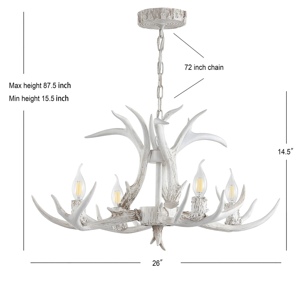 Eldora 4-Light Resin Antler Chandelier 26", Antique White