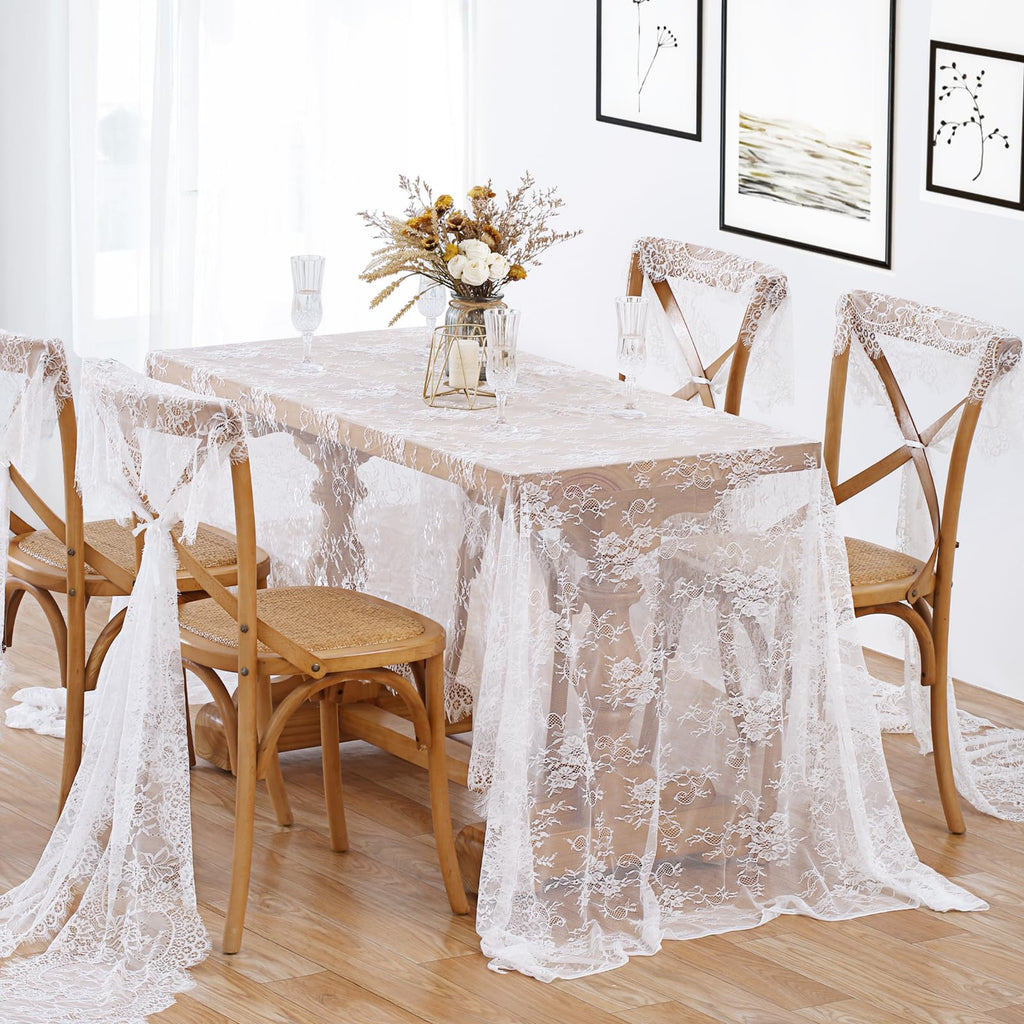 White Lace Tablecloth 60 X120 Inches Rectangle Vintage Embroidered