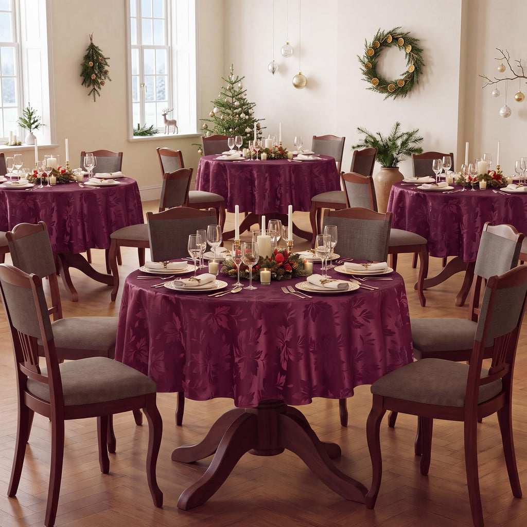 Jacquard Round Tablecloth 70 Inch, Burgundy
