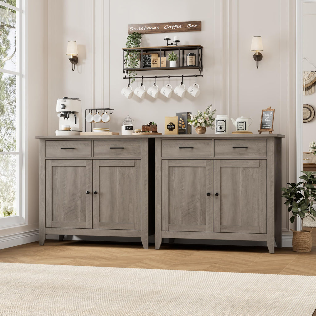 Farmhouse Kitchen Storage Cabinet, Small Buffet, Coffee Bar, Grey