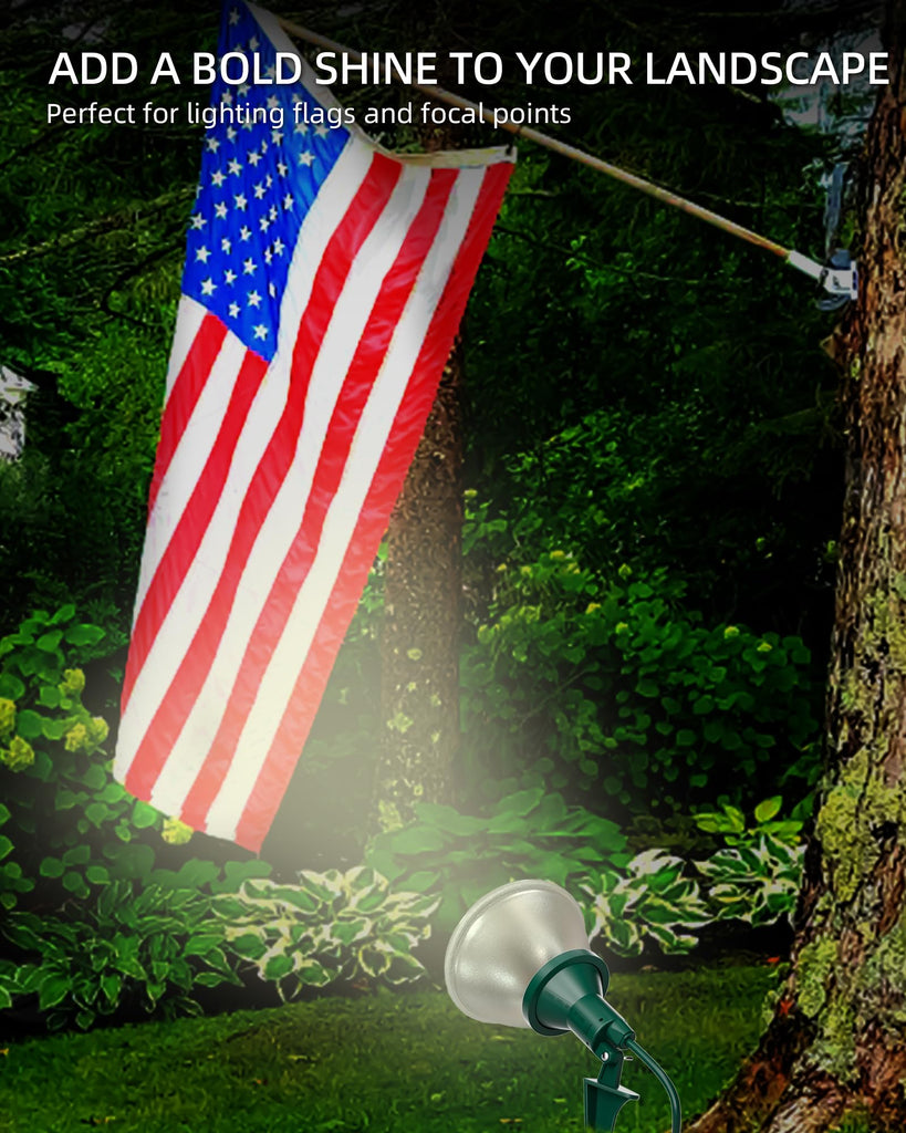 Outdoor Flood Light Holder with Ground Stake, Plug-in Waterproof Spotlight Fixture, PAR38 Compatible, E26 Socket, 6FT
