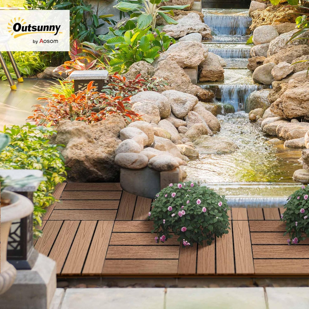 Interlocking Deck Tiles, Pack of 11 Outdoor Flooring Patio Tiles, 12" x 12", All Weather for Porch, Balcony, Backyard