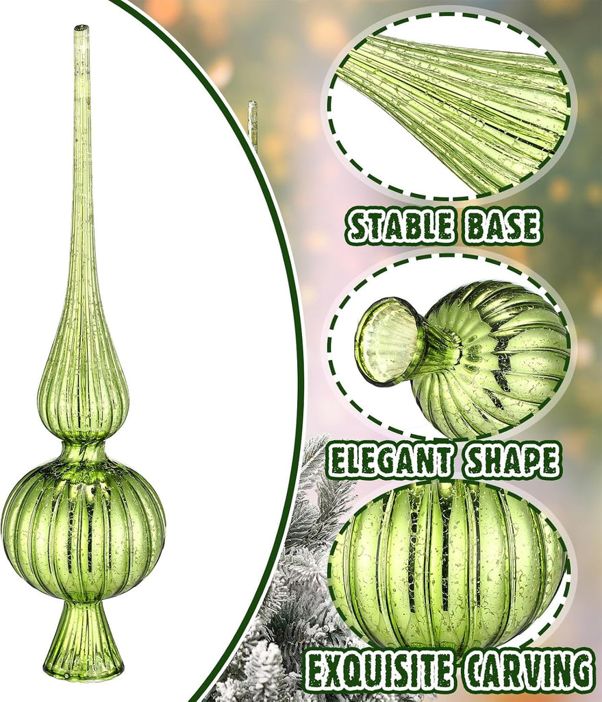 Mercury Glass Christmas Finials Tree Topper Lime Green Ornaments