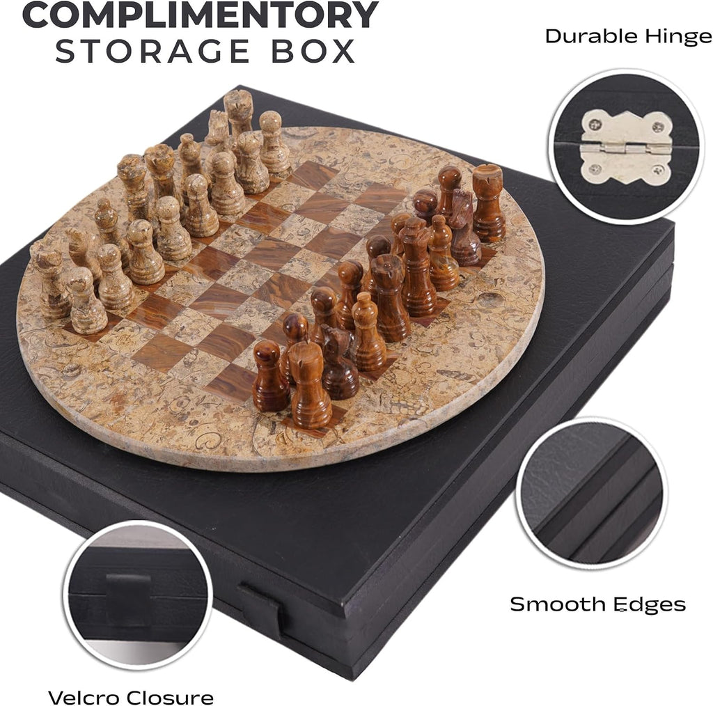 Marble Chess Set with Complementary Storage Box & Extra Queens, 15 Inch Coral & Red Handmade Chess Board Game