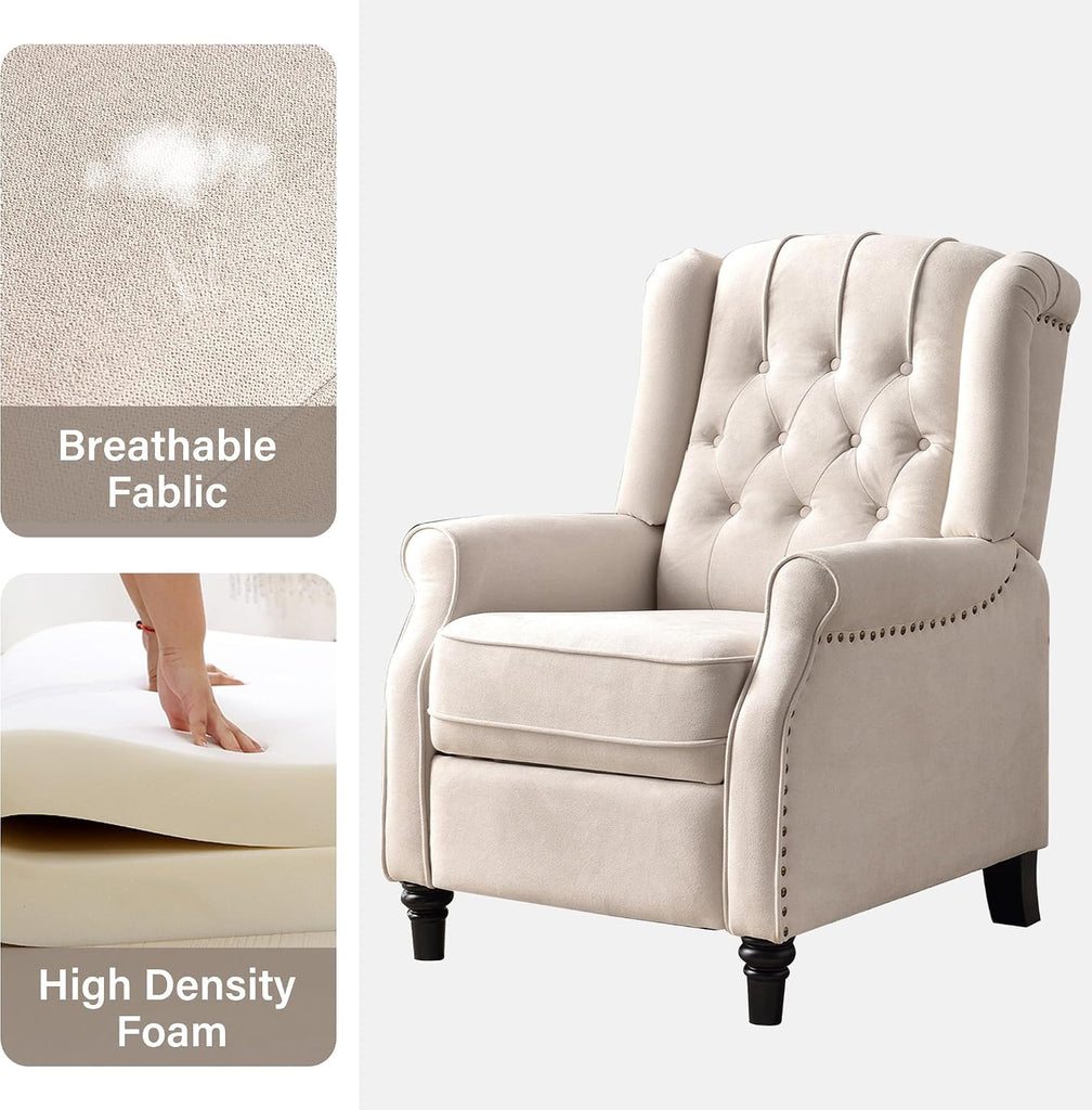 Push Back Recliner Chair, Mid Century Modern Wingback Chair, Comfy Armchair Fabric Living Room Chairs with Rivet