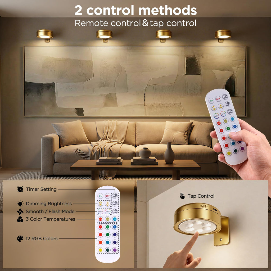 Picture Lights for Wall, Rechargeable Cordless Poster Lights, Gold