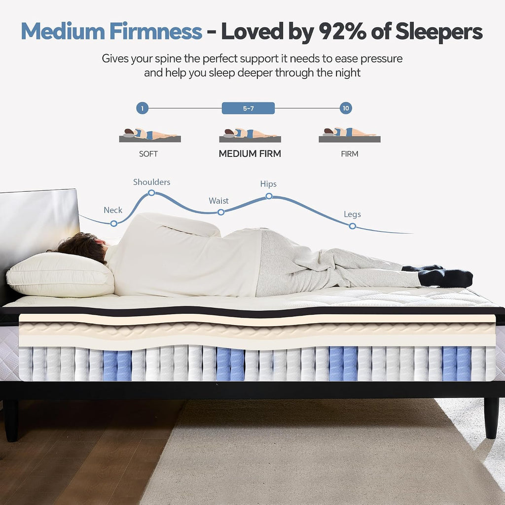 California King Mattress 12 Inch, Cal King Hybrid Mattress in a Box with Individual Pocket Spring & Memory Foam