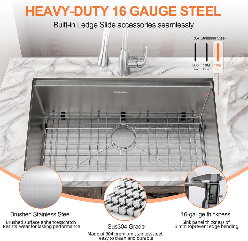 32 Inch Undermount Single Bowl Kitchen Sink,16 Gauge 304 Stainless | Steel Deep 10 Inch Basin, R10 Easy-Clean