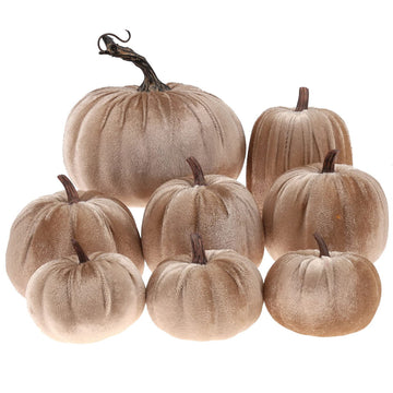 8 Pcs Fake Champagne Velvet Pumpkins Artificial Pumpkin Decor