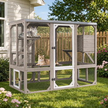 Catio Outdoor Cat Enclosure, Wooden Cat House with 4 Platforms