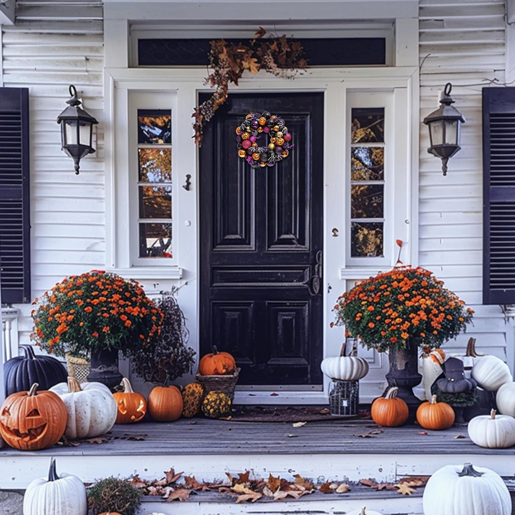 Halloween Decorations 12" Pumpkin Wreath for Front Door