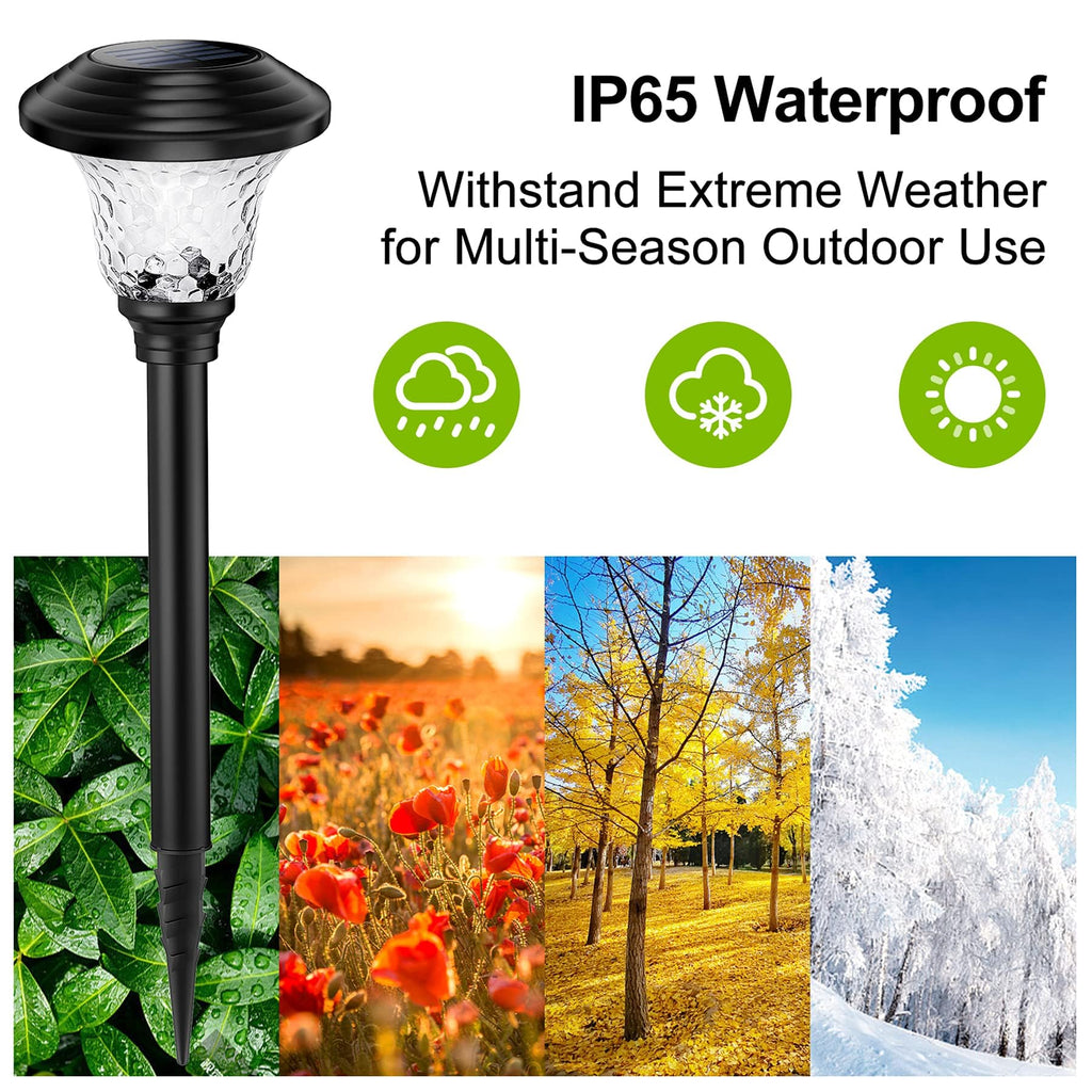 Glass Solar Lights Outdoor waterproof, 8 Pack Super Bright Solar Pathway Lights, Up to 12 Hrs Long Last Auto On/Off