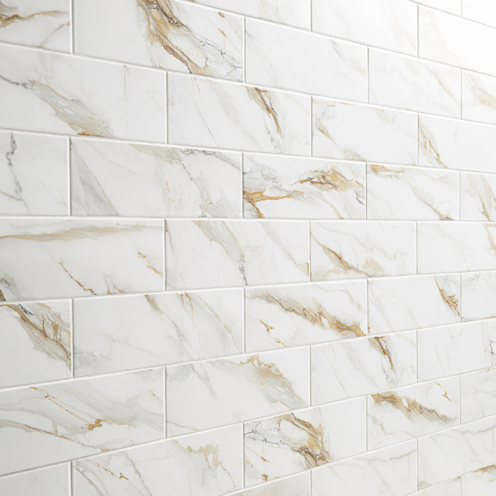 Porcelain Subway Matte Floor & Wall Tile | Calacatta Gold | 4" x 12"