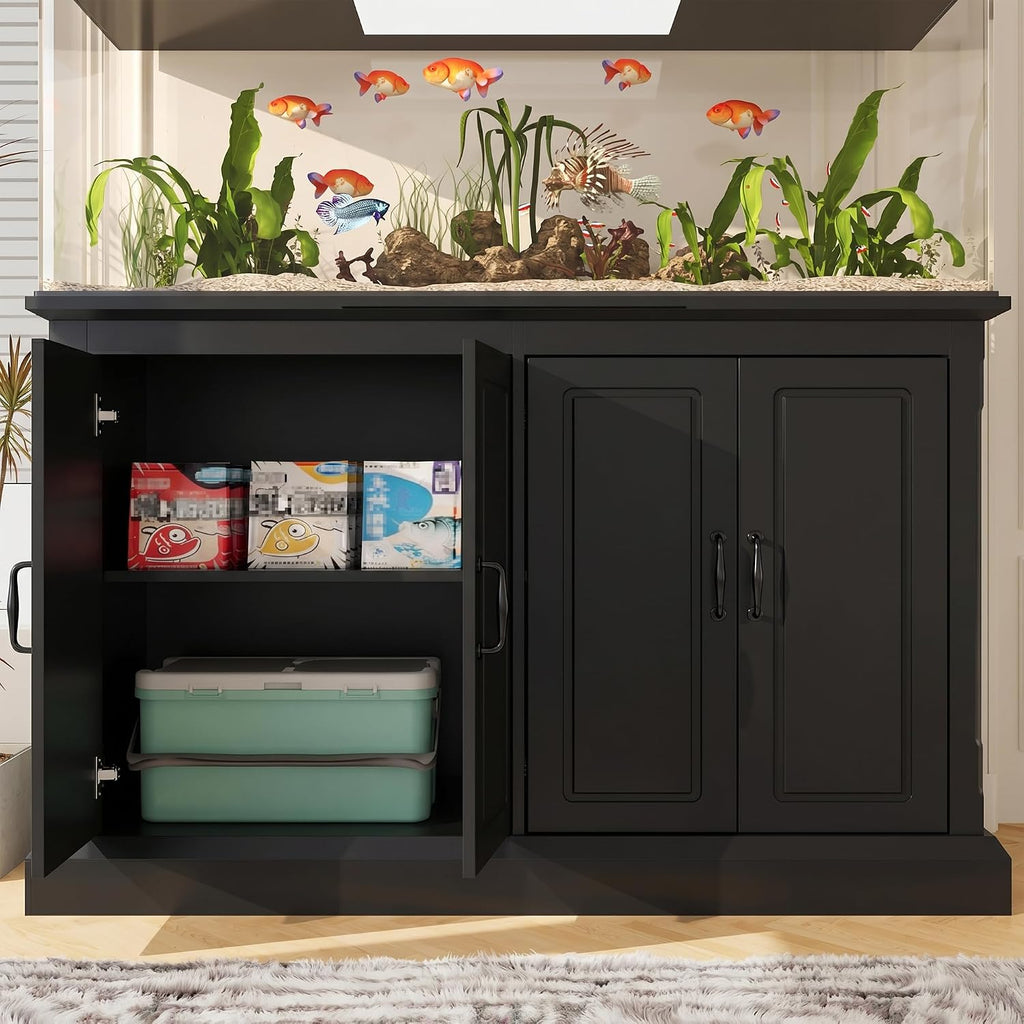 55-75 Gallon Aquarium Stand with Power Outlet, Heavy Duty Fish/Turtle Tank Stands with 4 Cabinets, Reptile Tank Stand