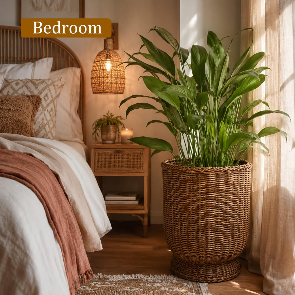Rattan Planter, Woven Planter Basket for Plants Indoor Outdoor, Rattan Flower Pot, Decorative Plant Holder Basket for