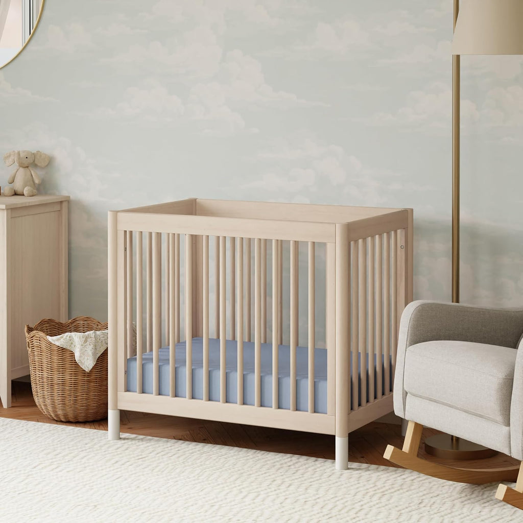 Gelato 4-in-1 Convertible Mini Crib in Washed Natural and White, Greenguard Gold Certified | GREENGUARD Gold