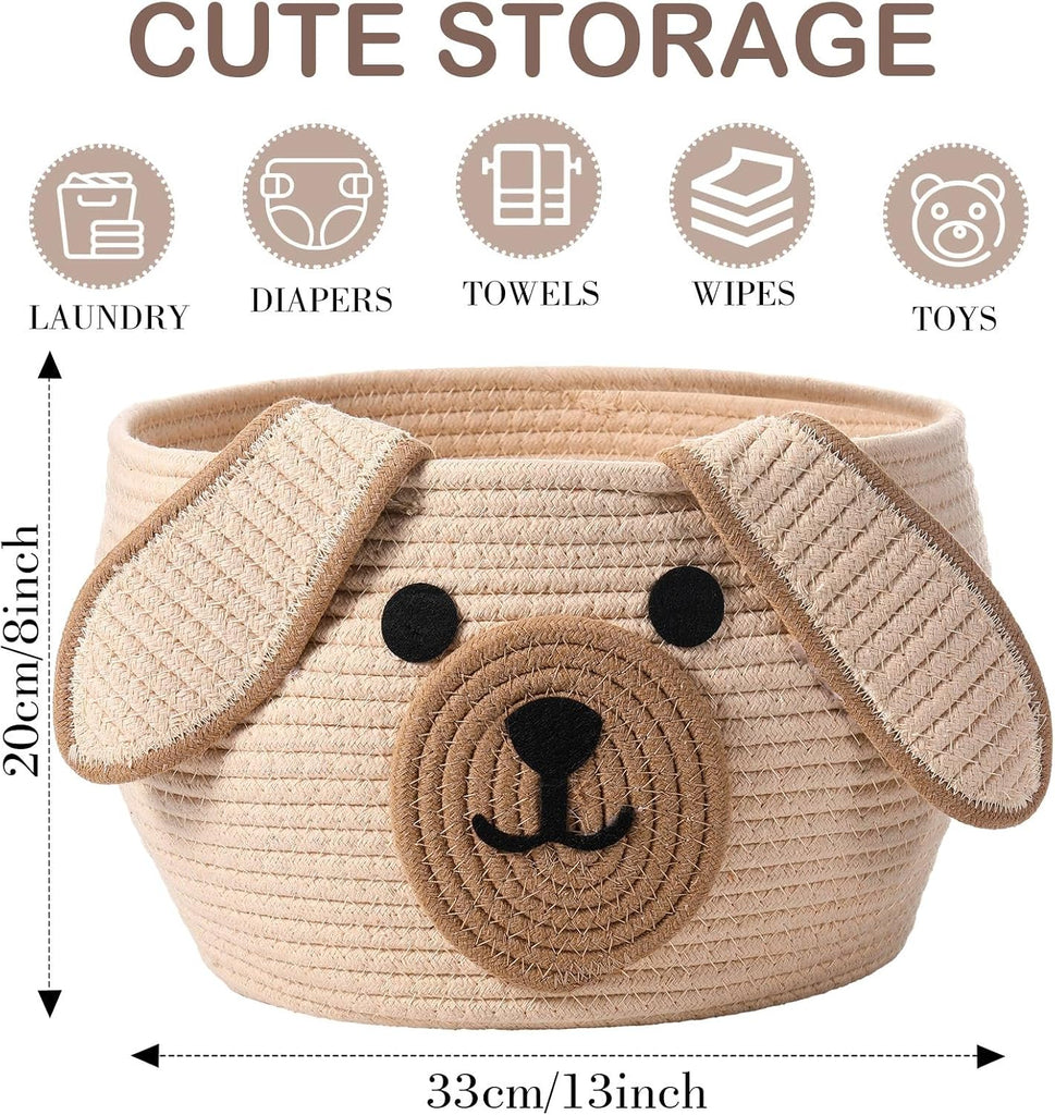 Woven Dog Basket with Handles for Toy Storage, Khaki, 13 x 8 Inch