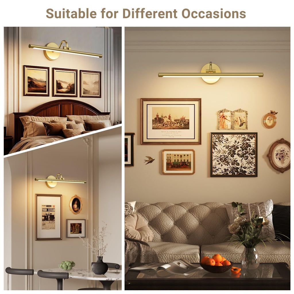 Hard-Wired LED Picture Lights for Paintings 3CCT Dimmable Long Art Lights for Paintings Gold Gallery Light
