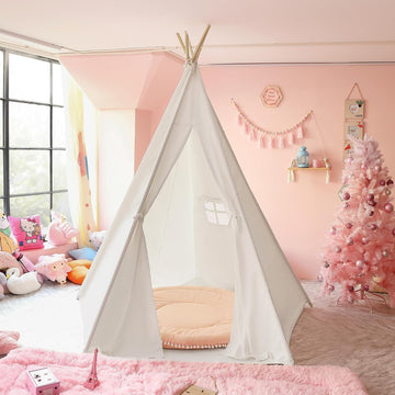 Larger 85" H Kids Teepee Play Tent, 2.1m Large Indoor Canvas Teepee Tent for Adults, Tall Foldable Teepee Outdoor, 5