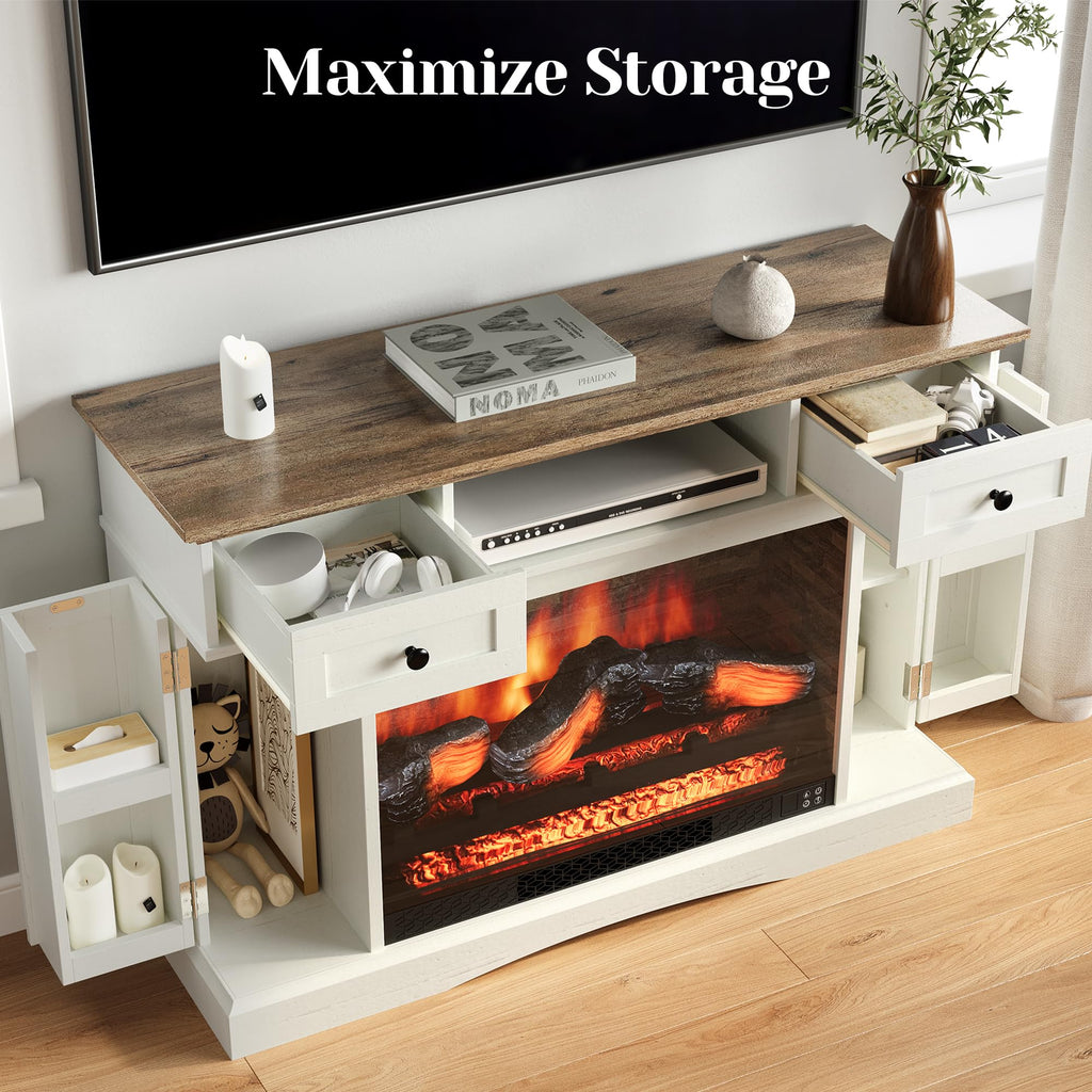 47" Fireplace TV Stand with 28" Electric Fireplace, White Media Console