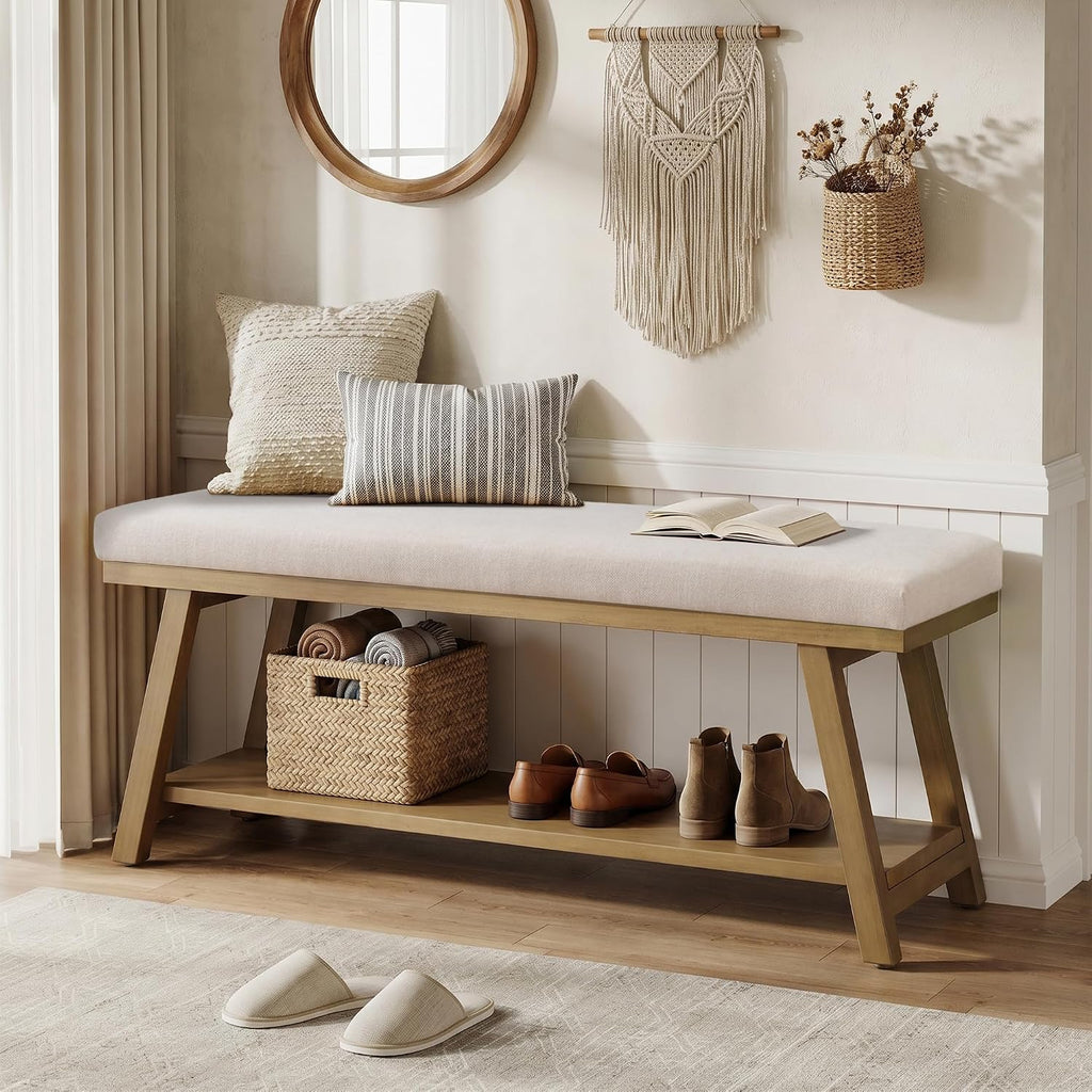45" Entryway Bench Upholstered Storage Bench Shoe Rack Bench , Mudroom, Balcony, Sturdy Indoor Bench Seat Holds Up to