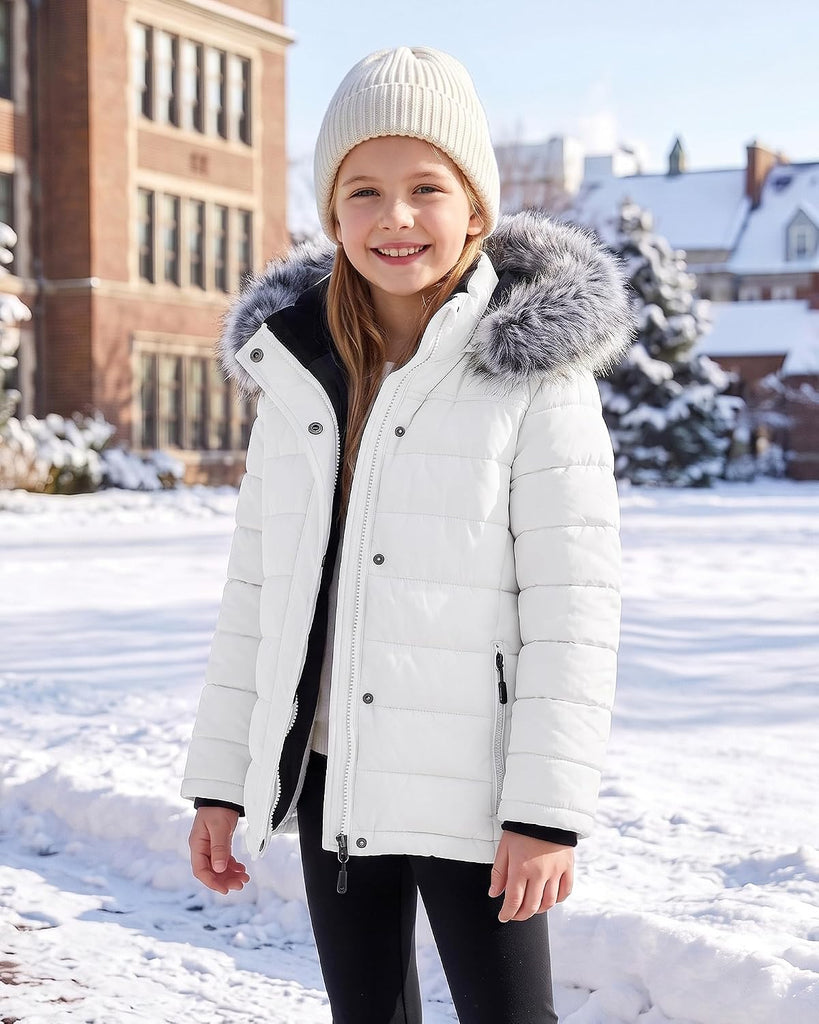 Girls Winter Coats Fleece lined Puffer Jackets Kids Warm Outerwear With Detachable Hood