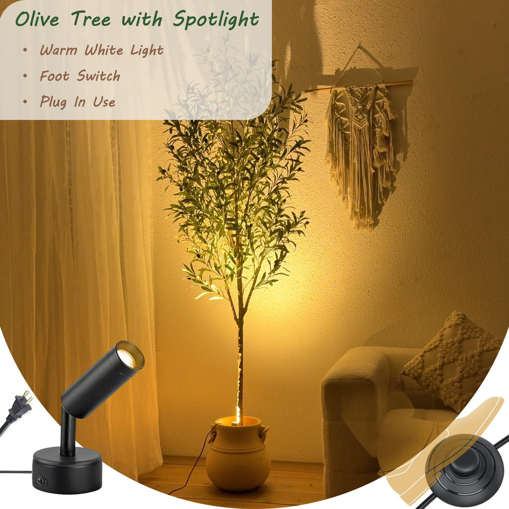 7ft Faux Olive Tree with Warm White Spotlight & Real Wood Trunk, 84in Artificial Olive Tree with Lifelike Fruits &