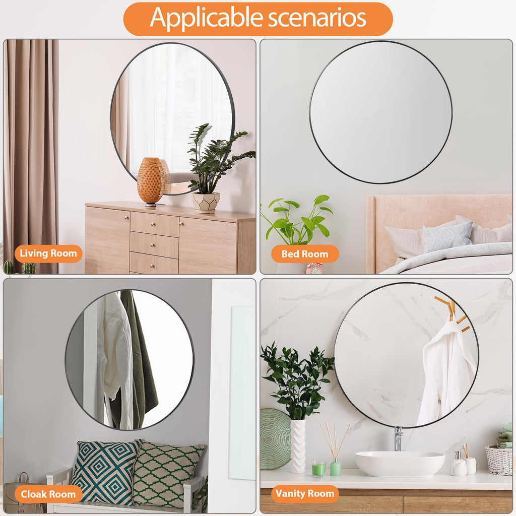 Black Round Mirror, 36 Inch Bathroom Vanity Wall Decor Circular Mirror with Metal Frame s, Entryways, Living Room
