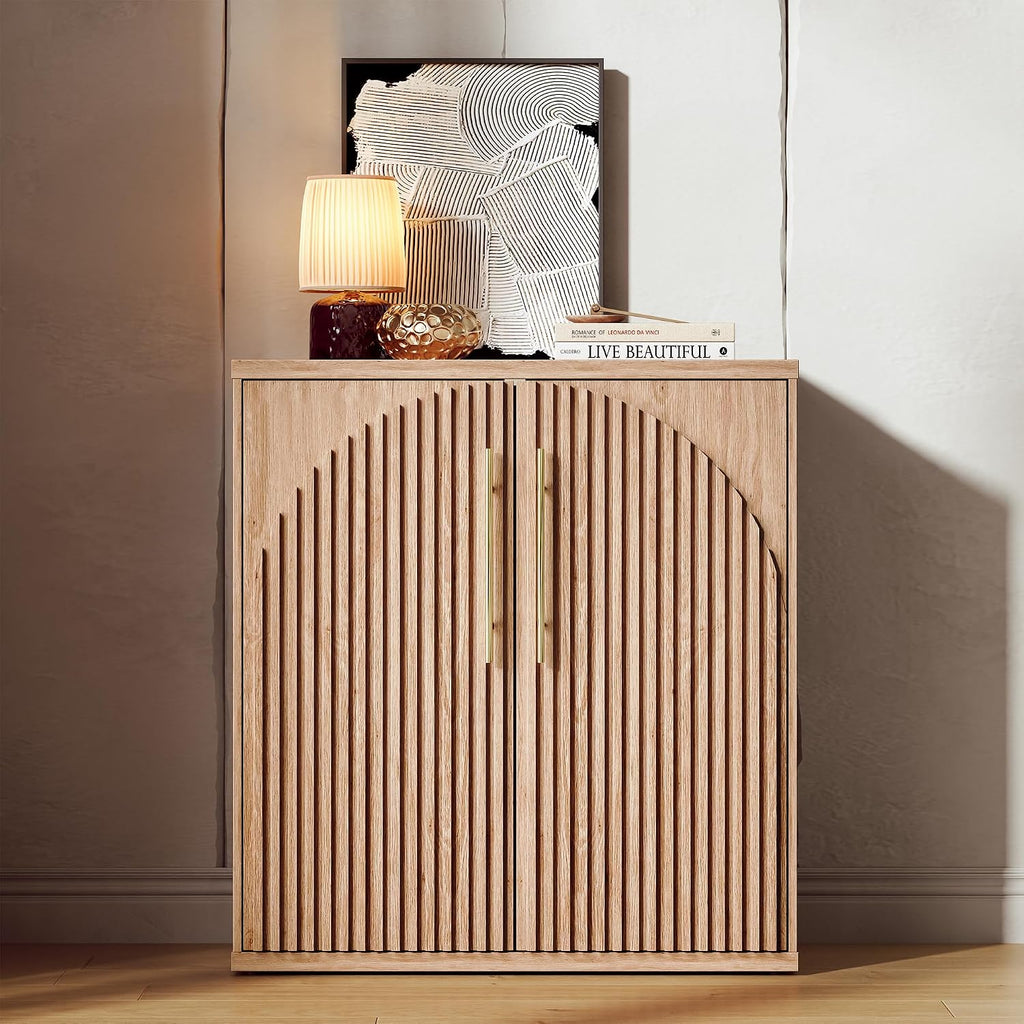 Buffet Cabinet with Storage Set of 2, 63" W Sideboard Cabinet w/Fluted Arched Doors & Adjustable Shelves, Modern