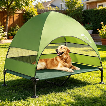 Outdoor Elevated Dog Bed with Canopy for Large Dogs, Green, XL