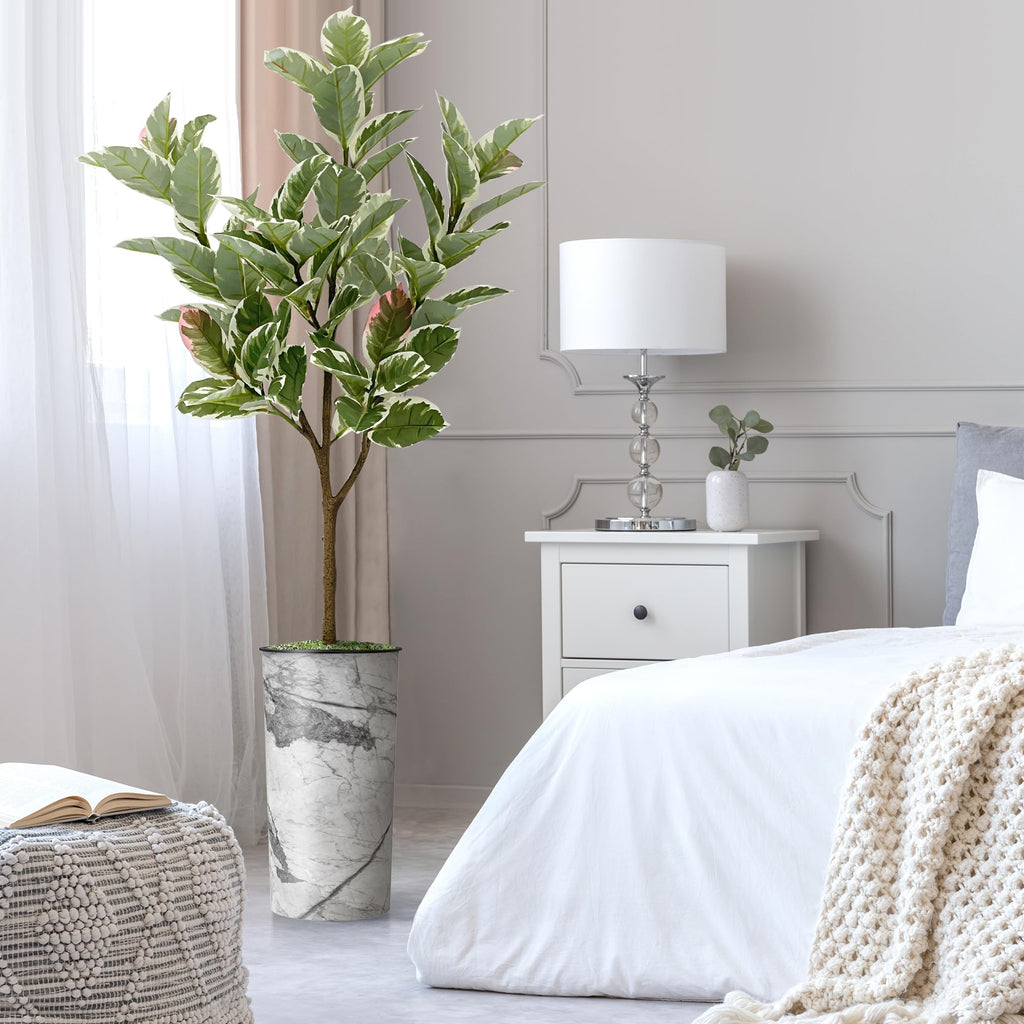 Tree in Gray Marble Effect Planter, Fake Rubber Silk Tree for Indoor and Outdoor Home Decoration - 70" Overall Tall