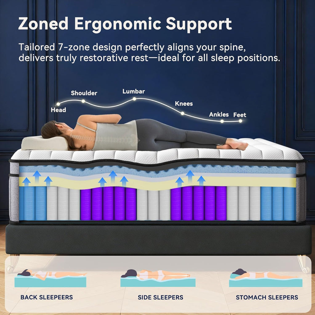 Upgraded Luxury 14 Inch California King Size Hybrid Mattress, Medium Firm | Memory Foam & Pocket Springs, Reinforced