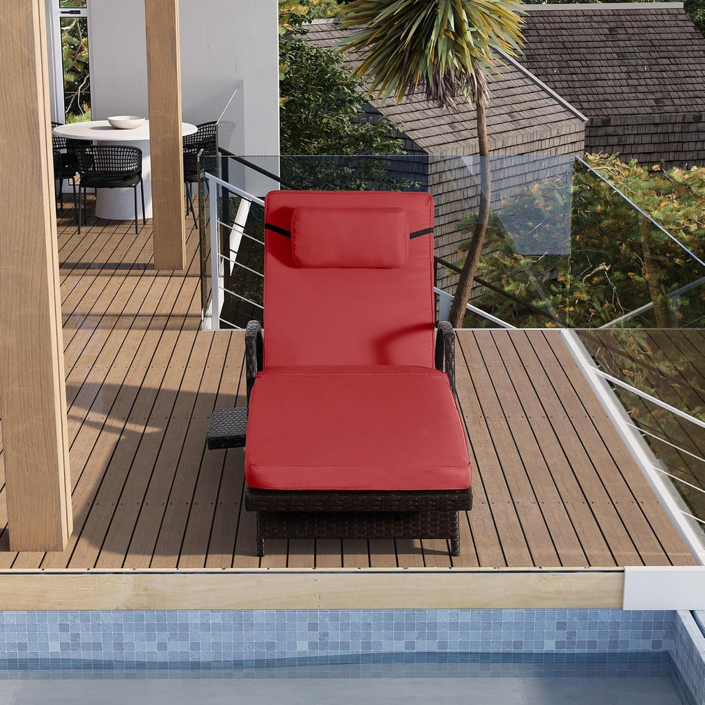 Outdoor Chaise Lounge Set of 2, Patio Lounge Chairs with Side Table,Red | Patio chaise lounges feature 6-position