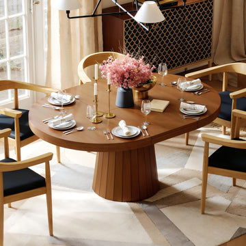 Extendable Dining Table Round to Oval 39"-55", Solid Wood Walnut Kitchen Table for 4-6 People, Space-Saving Design