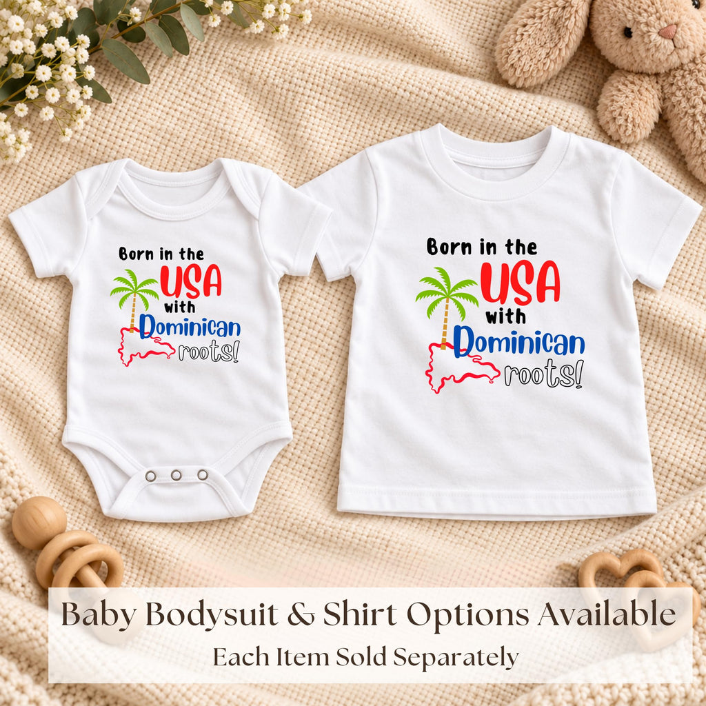 Born in the USA with Dominican Roots Baby Bodysuit | Newborn Baby Gift | Dominican Baby Jumpsuit