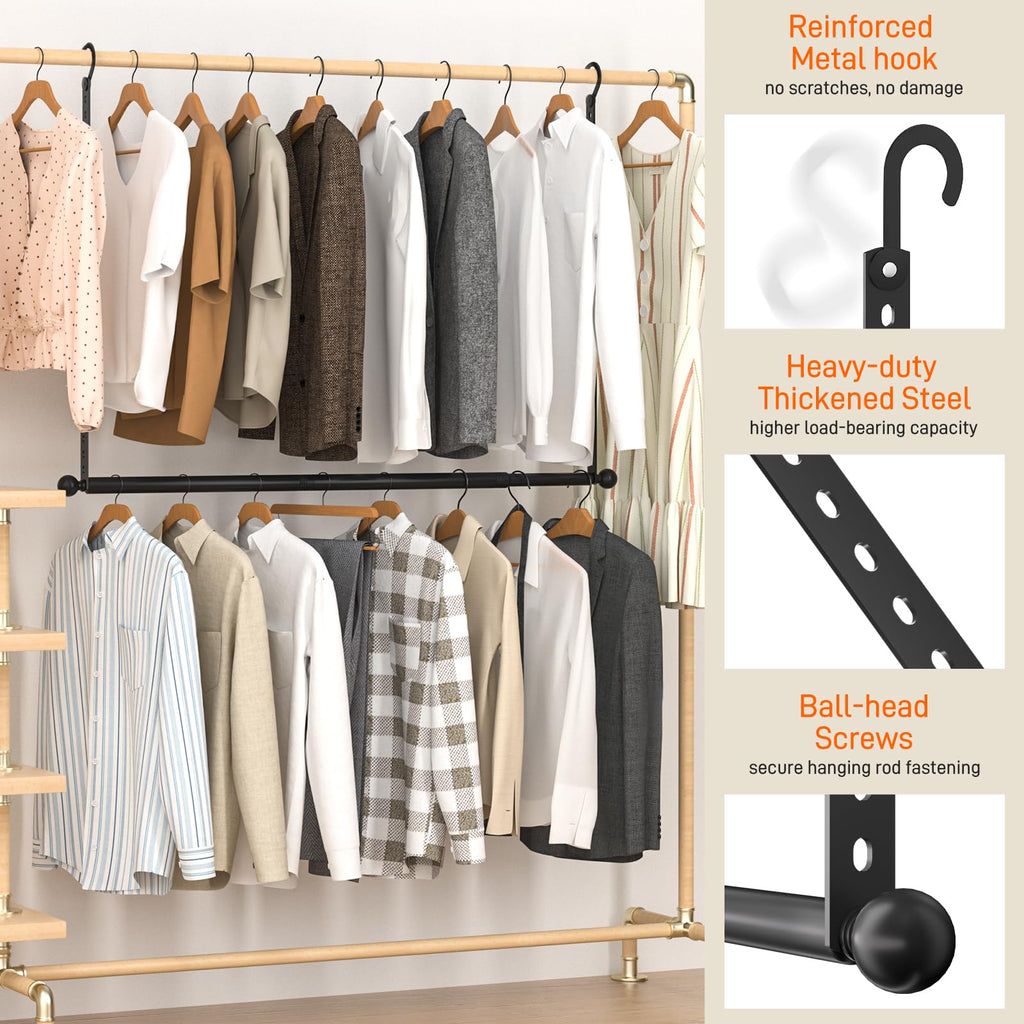 Closet Rod for Hanging Clothes, Closet Extender Hanging Rod Black