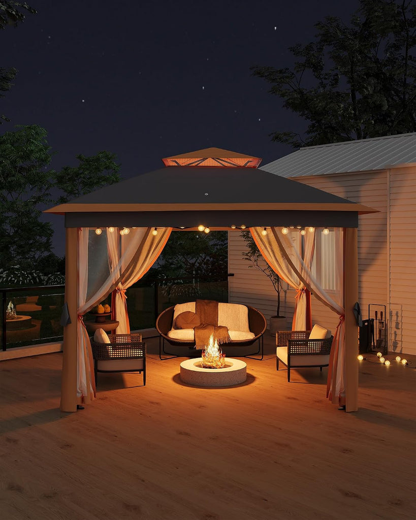 11'x11 Pop-Up Gazebo, Instant Outdoor Canopy Tent with Mosquito Nettings, Durable Steel Frame, Water