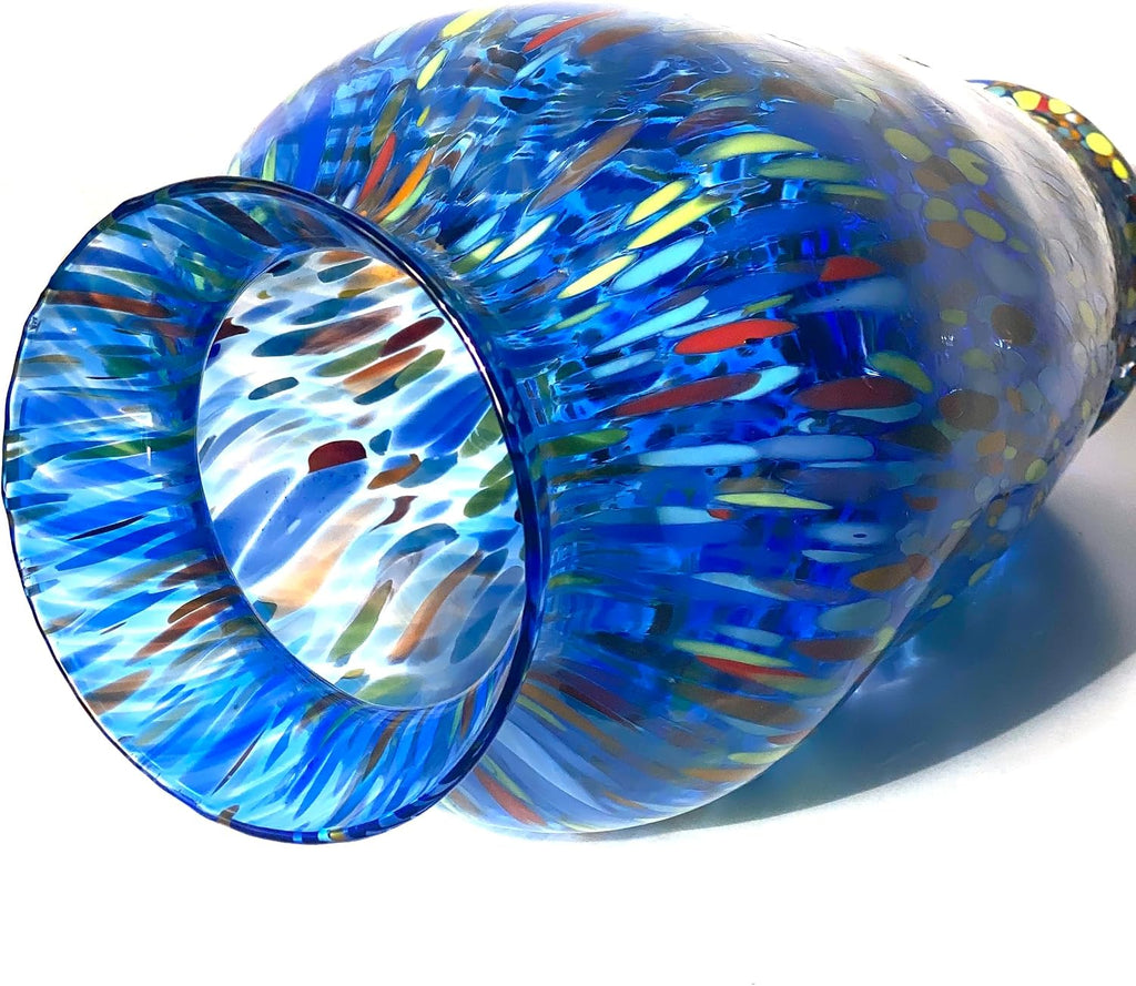 Hand-Blown Glass vase in the BALLOTON Style, Handcrafted with Murano Murrine, I Colori di Murano line, 30 cm high.