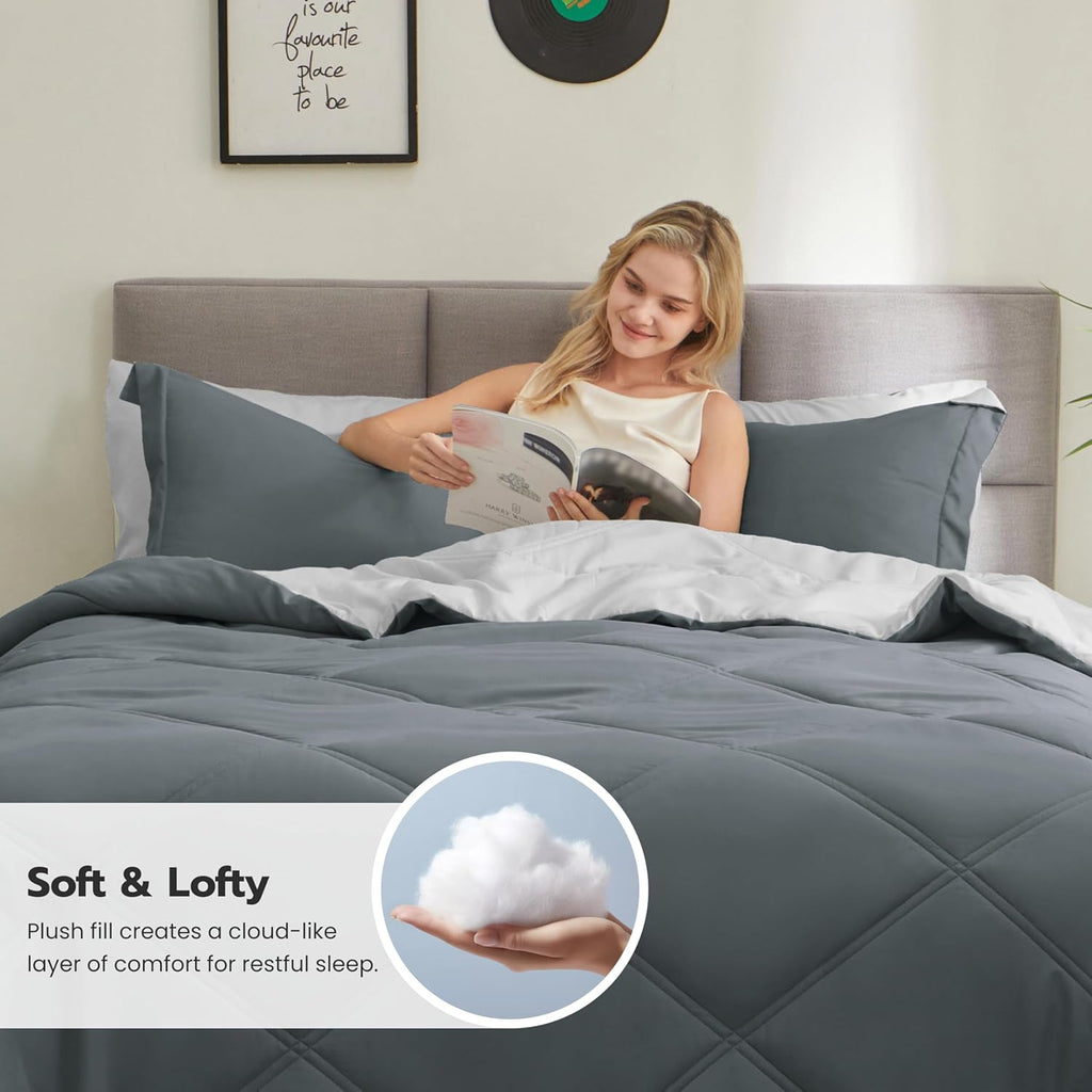 Joiedomi Queen Comforter Set with Sheets Dark Grey, 7 Pieces Queen Bed Set with 1 Down Alternative Comforter