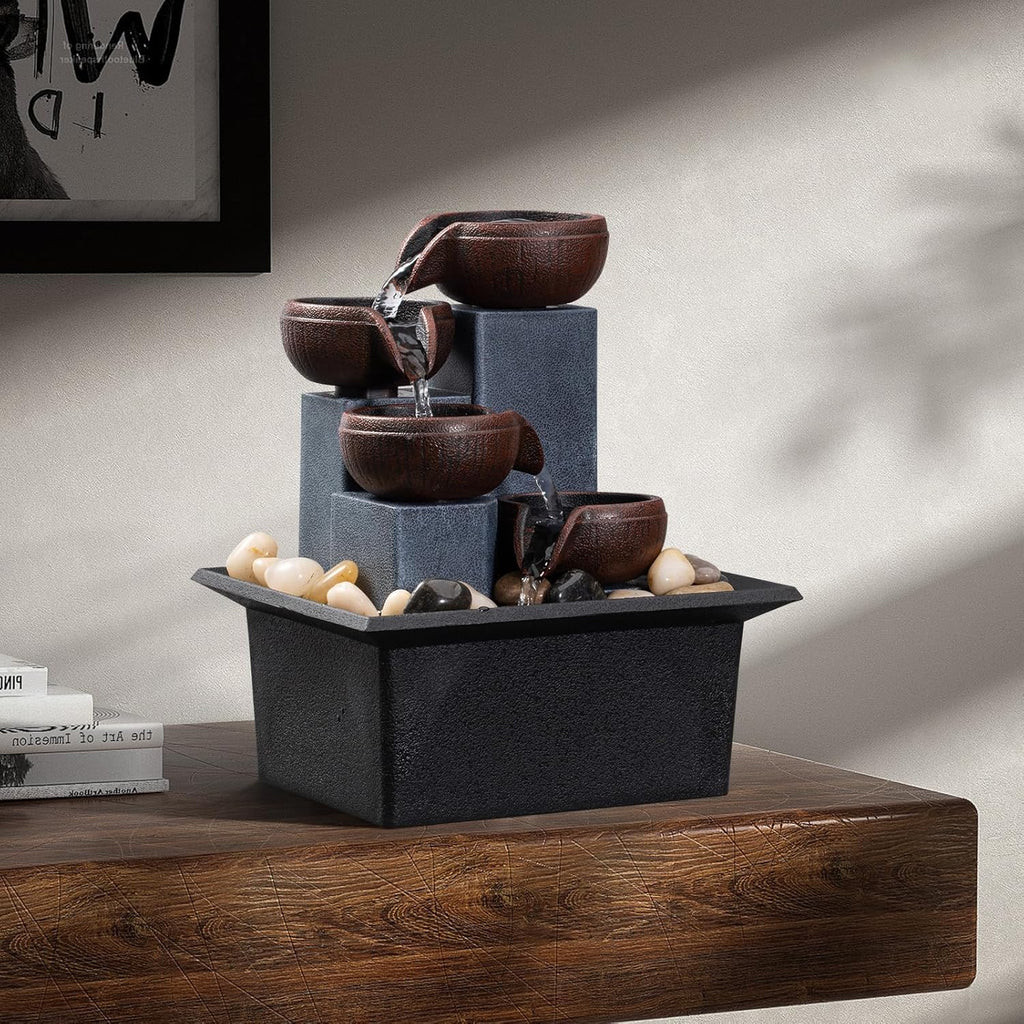 Tabletop Fountain 4 Level Small Waterfall Fountain Indoor Relaxing Water Feature Meditation Fountain Bedroom